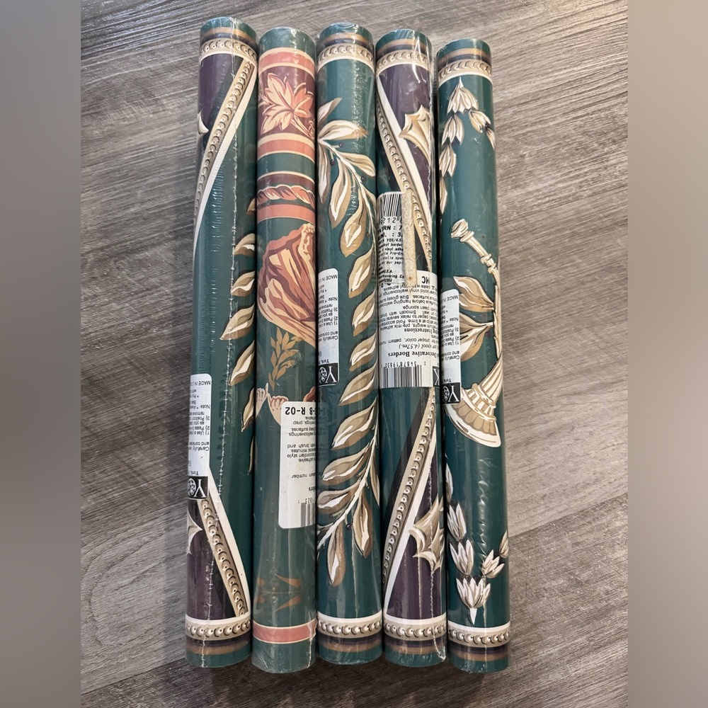 Vtg York Greek Geometric Design Border Wallpaper Tan Green White Unpasted Lot 5